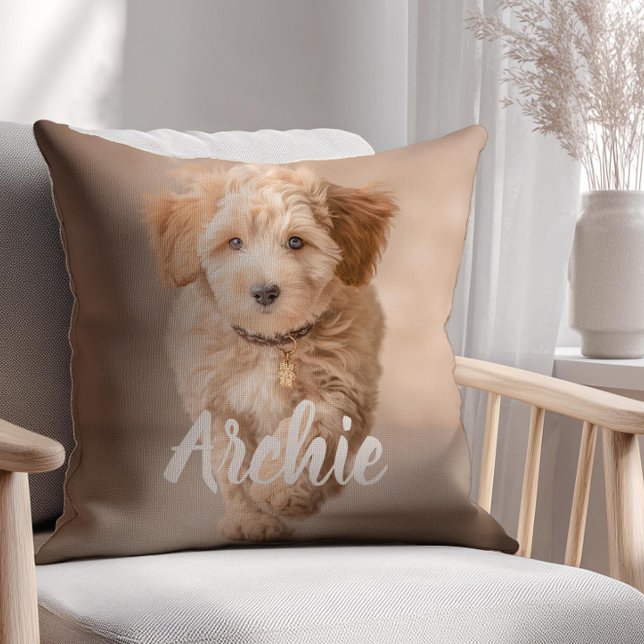 Pet's Simple Modern Name and Photo Kudde (Skapare uppladdad)
