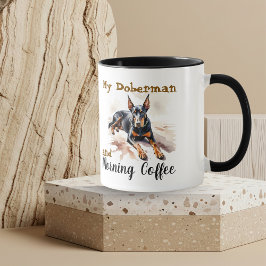  Pets Watercolor Blacks/Brown Doberman Personalize Mugg