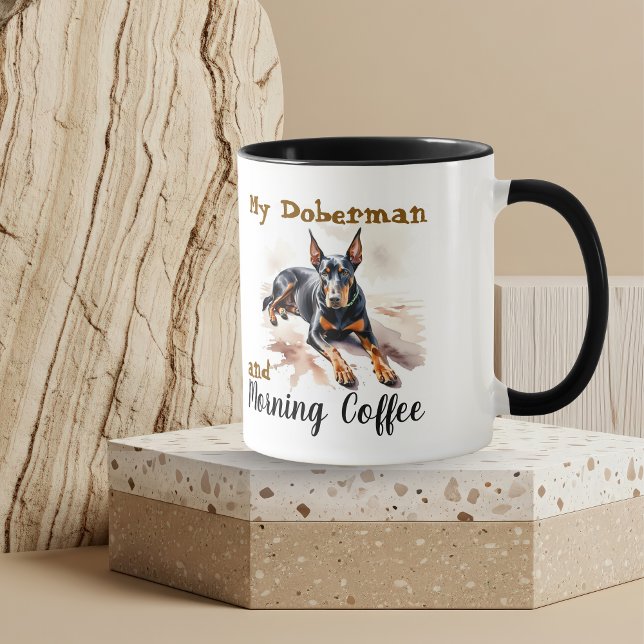  Pets Watercolor Blacks/Brown Doberman Personalize Mugg (personalize this watercolor design)