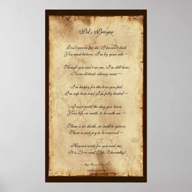 "Pets's Prayer" Memorial Dikt Parchment Poster (Framsidan)