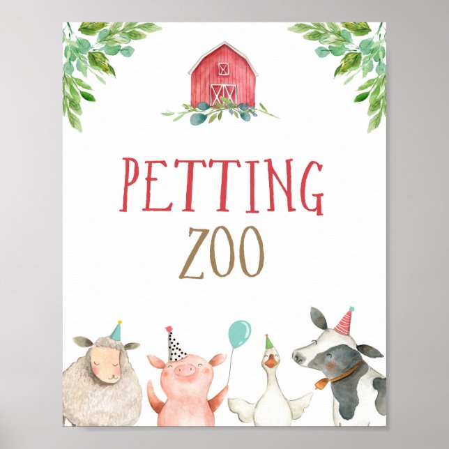 Petting Zoo Boskap Barnyard Boy Birthday Poster (Framsidan)