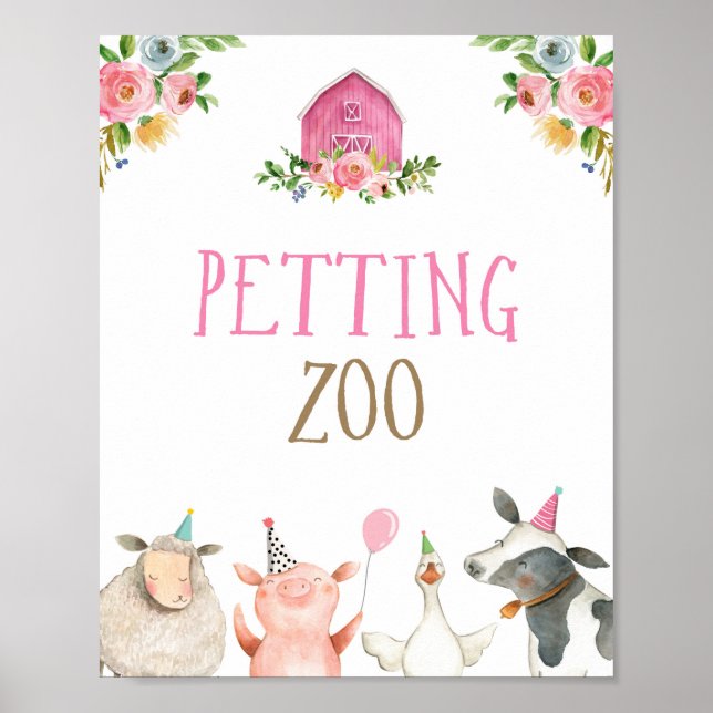 Petting Zoo Boskap Barnyard Girl Birthday Poster (Framsidan)