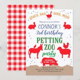 Petting zoo, Boy, Banyard Farm Animal Birthday Inbjudningar