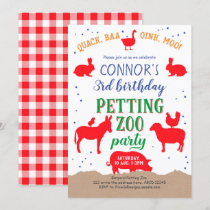 Petting zoo, Boy, Banyard Farm Animal Birthday Inbjudningar