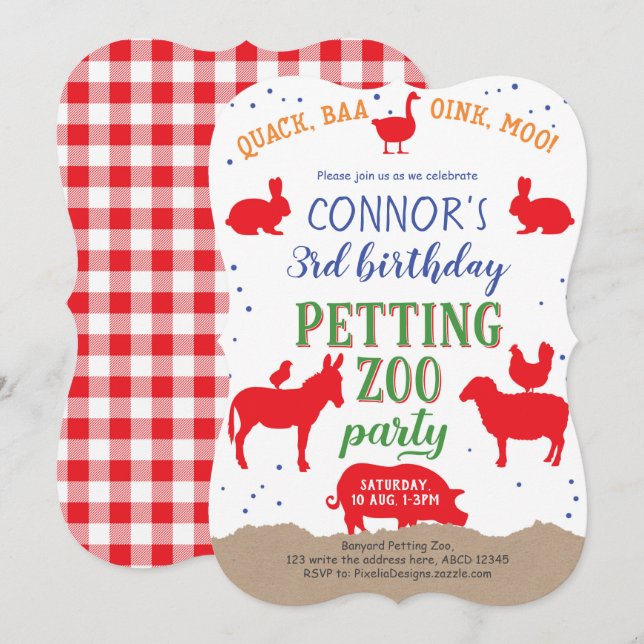 Petting zoo, Boy, Banyard Farm Animal Birthday Inbjudningar (Fram/baksida)