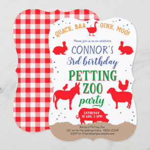 Petting zoo, Boy, Banyard Farm Animal Birthday Inbjudningar