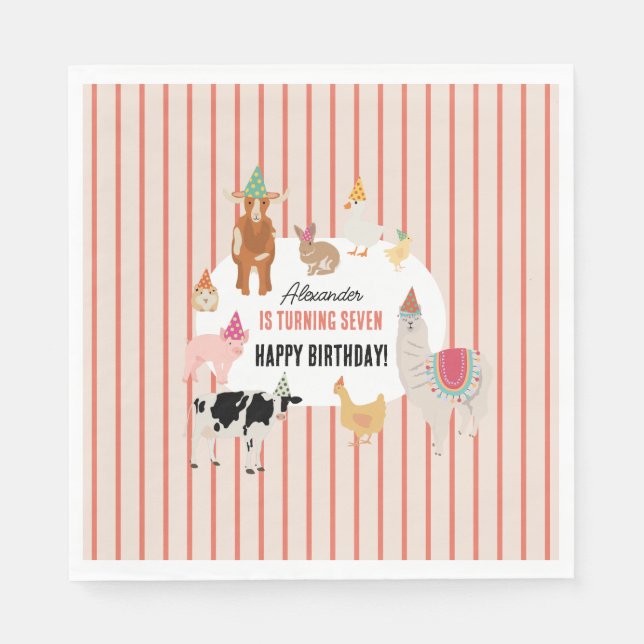 Petting Zoo Party Animals Barnyard Birthday Theme Pappersservett (Framsidan)