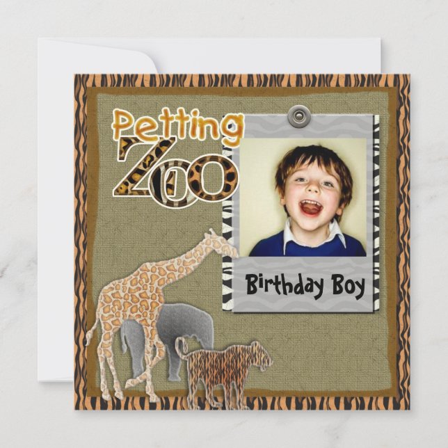 Petting Zoo vild safari Birthday Photo Investigati Inbjudningar (Framsida)