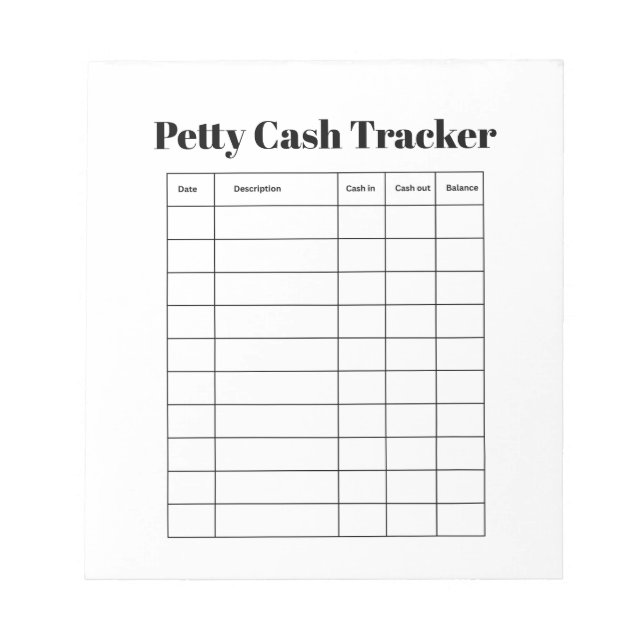 Petty Cash Tracker Notepad Anteckningsblock (Framsida)