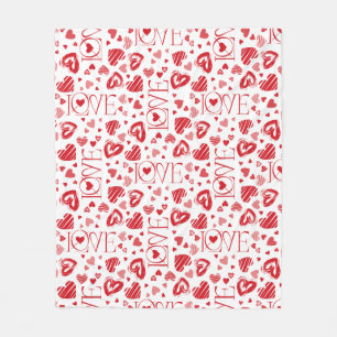 Petty Cute Red White & Rosa Hjärtar Alla hjärtans Fleecefilt
