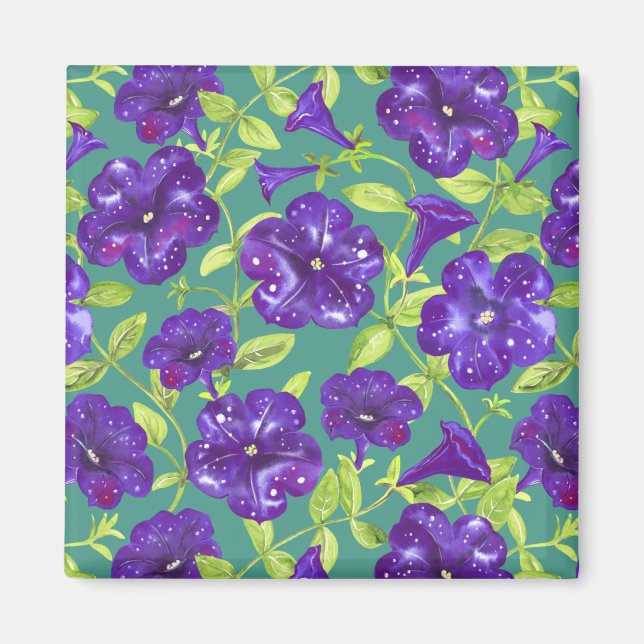 Petunia Night Himlar på tealbakgrunden Dekorativ k Magnet (Framsidan)