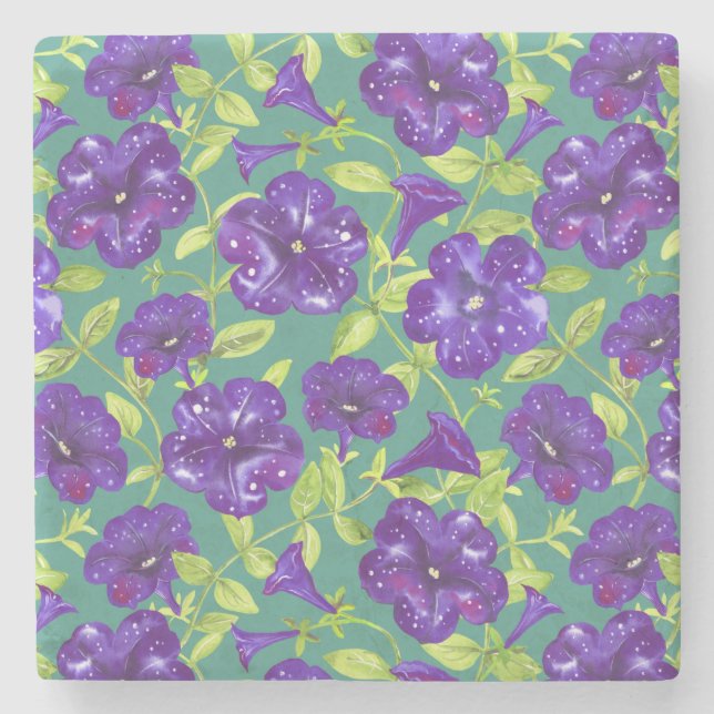 Petunia Night Himlar på tealbakgrunden Dekorativ k Stenunderlägg (Framsidan)