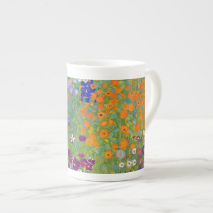 Petunias Asters Blommigt Gustav Klimt Benporslin Mugg