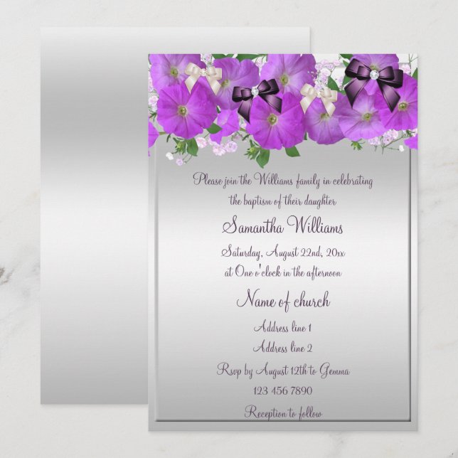 Petunias & Rosor Flickdop Inbjudningar (Fram/baksida)