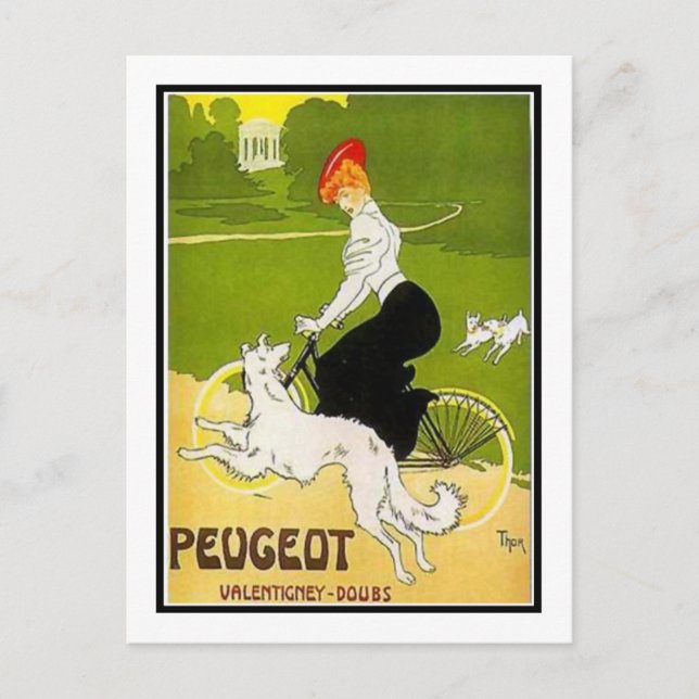 Peugeot Woman med Hund Vykort (Framsida)