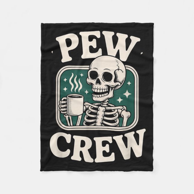 Pew Crew Skeleton With Coffee, Funny Church Tee  Fleecefilt (Framsidan)