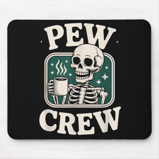 Pew Crew Skeleton With Coffee, Funny Church Tee  Musmatta (Framsidan)