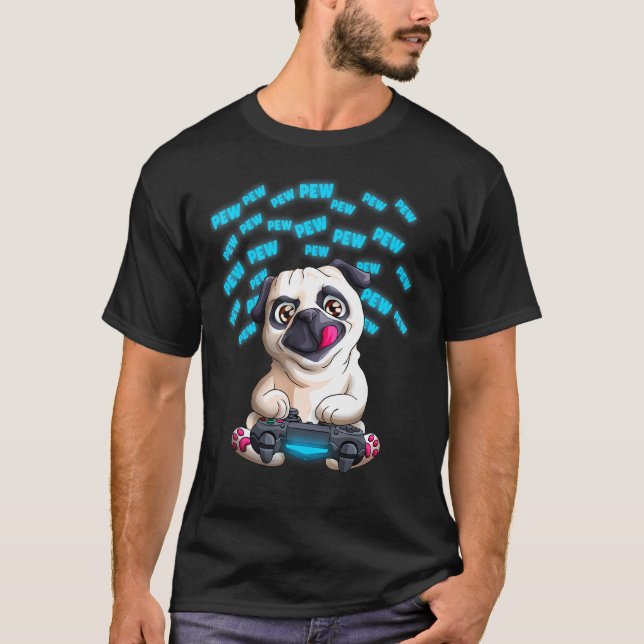 Pew Gamer Pug Pewpew Video Gaming Pugs T Shirt (Framsida)