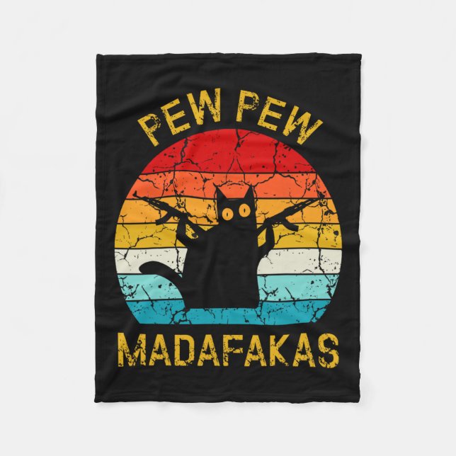 Pew Madafakas Pew Guns Funny Black Cat Retro Vinta Fleecefilt (Framsidan)