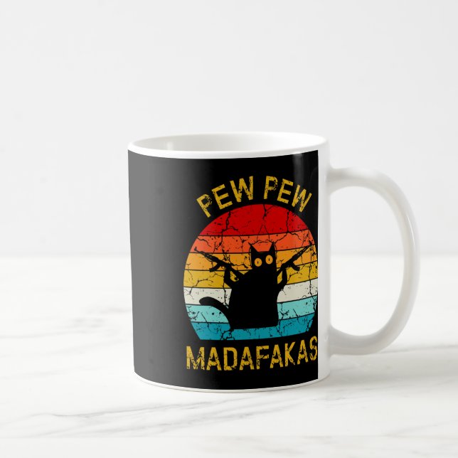 Pew Madafakas Pew Guns Funny Black Cat Retro Vinta Kaffemugg (Höger)