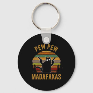 Pew Madafakas Pew Guns Funny Black Cat Retro Vinta Nyckelring