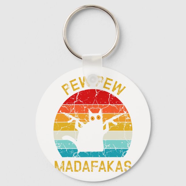 Pew Madafakas Pew Guns Funny Black Cat Retro Vinta Nyckelring (Framsida)