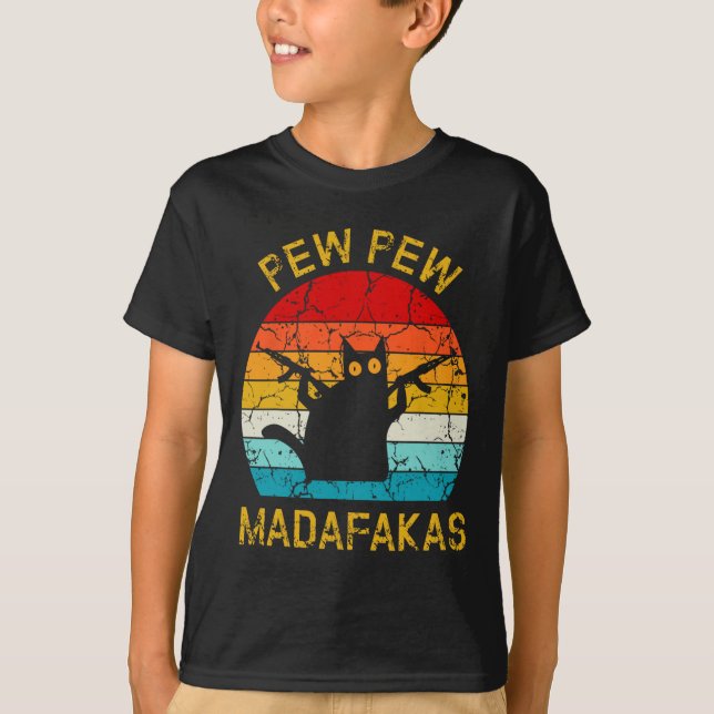 Pew Madafakas Pew Guns Funny Black Cat Retro Vinta T Shirt (Framsida)