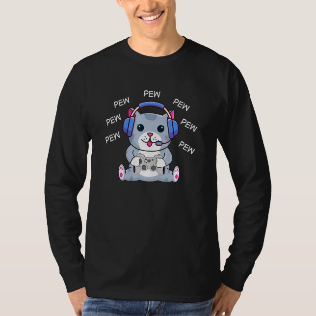 Pew Pew Cat Cat T Shirt (Framsida)