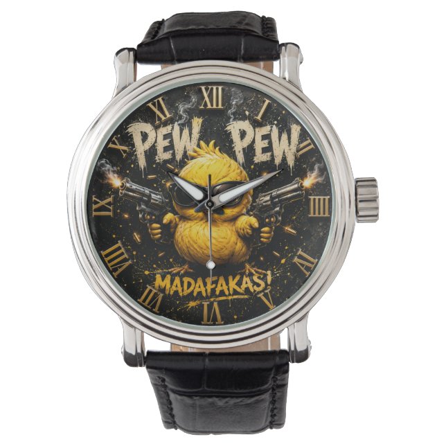 Pew Pew Funny Badass Chick Humor Armbandsur (Framsida)