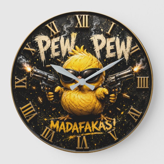 Pew Pew Funny Badass Chick Humor Stor Klocka (Framsida)