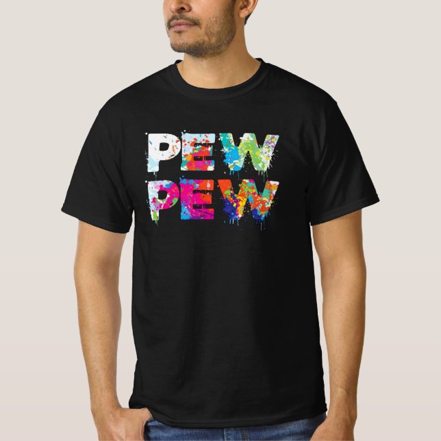 Pew Pew - Funny Paintball T Shirt (Framsida)