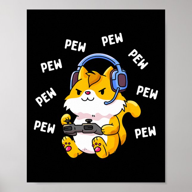 Pew Pew Gamer Cat Video Game Cats Gaming Kattunge  Poster (Framsidan)