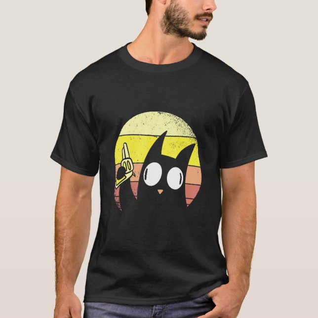 PEW PEW Katt i Retro Solnedgång Solnedgång T Shirt (Framsida)
