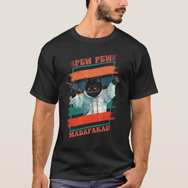 Pew Pew Madafakas Cat Vintage T Shirt (Framsida)