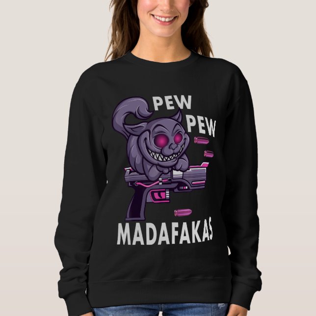 Pew Pew Madafakas Crazy Cat T Shirt (Framsida)
