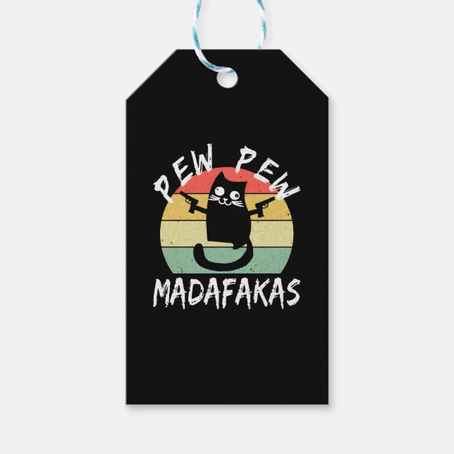 Pew Pew Madafakas Funny Cat Crazy Cat Presentetikett (Framsidan)