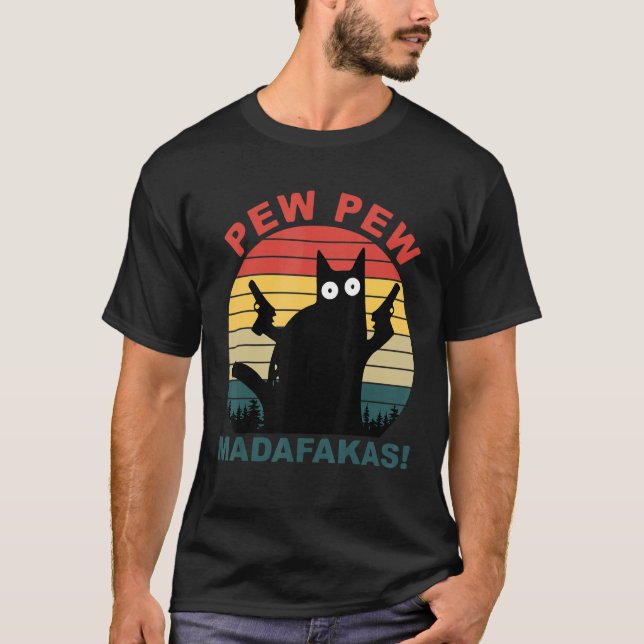 Pew Pew Madafakas Pew Pew Cat Women Top Retro Styl T Shirt (Framsida)