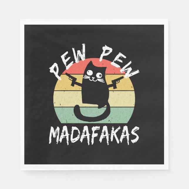 Pew Pew Madafakas Rolig Katt Galen Katt  Pappersservett (Framsidan)