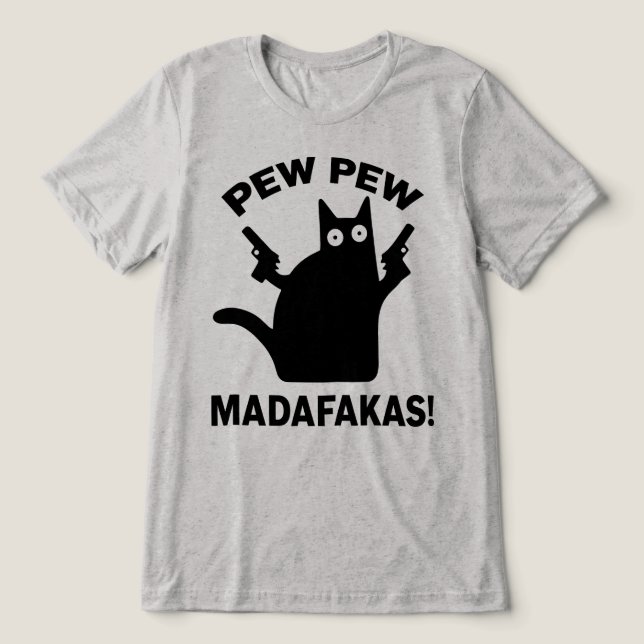 Pew Pew Madafakas Rolig Minimalistisk Svart Katt T Shirt (Design Framsida)