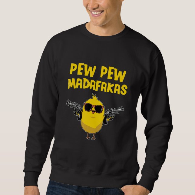 Pew Pew Madafakas Tecknad Chick Lång Ärmad Tröja (Framsida)