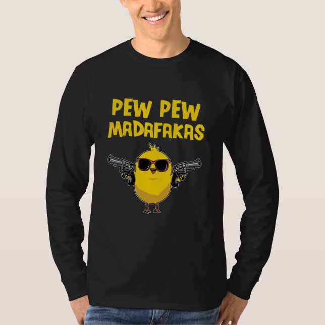 Pew Pew Madafakas Tecknad Chick T Shirt (Framsida)