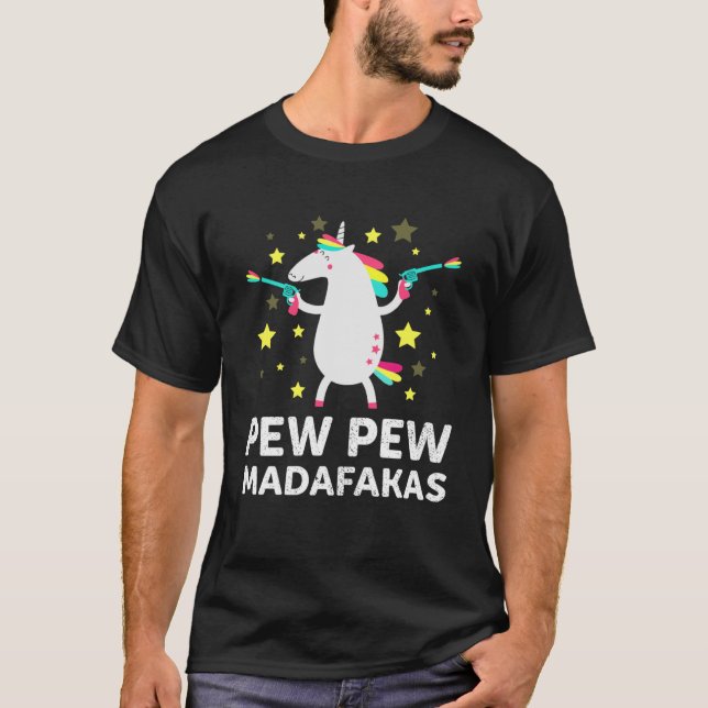 Pew Pew Madafakas Unicorn Crazy Pew T Shirt (Framsida)