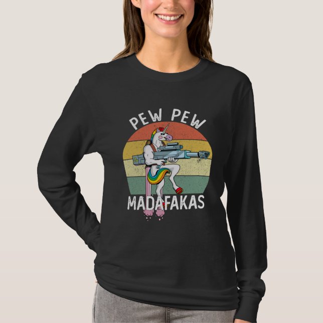 Pew Pew Madafakas Unicorn Crazy T Shirt (Framsida)