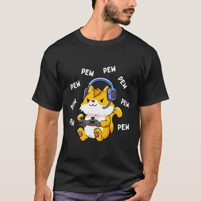 Pew Pew Spelare Katt Datorspel Katter Spelande Kit T Shirt (Framsida)