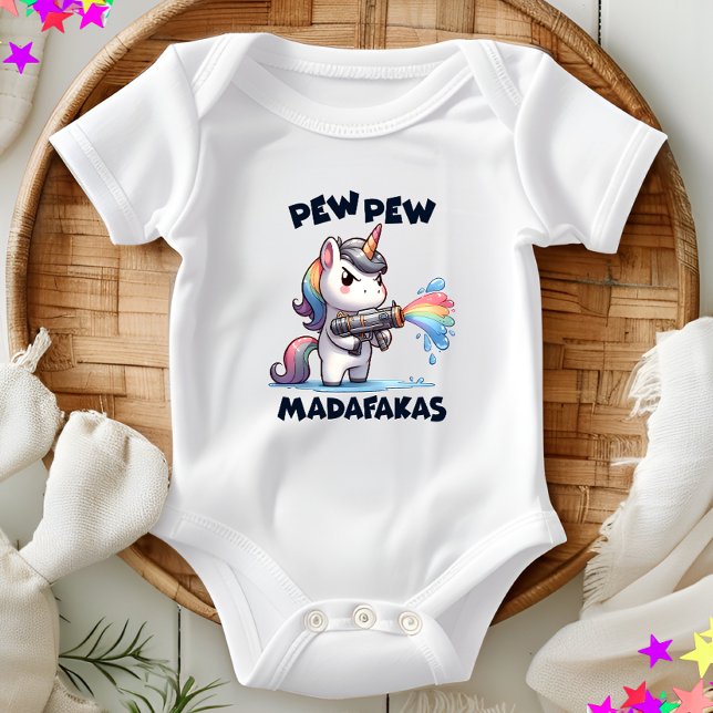 Pew Pew Unicorn Baby Bodykostym T Shirt (Skapare uppladdad)