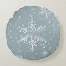 Pewter Blue Snowflake Round Winter Pillow Rund Kudde