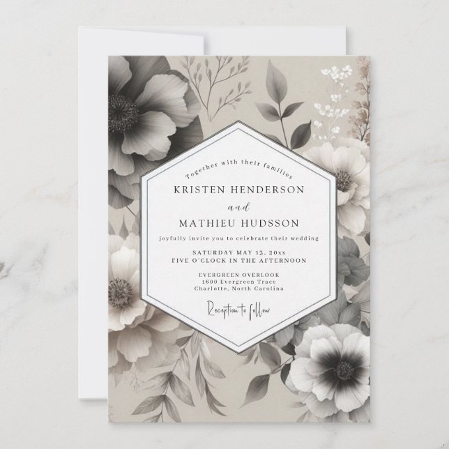 Pewter Elegant Bloom Wedding Inbjudningar (Framsida)
