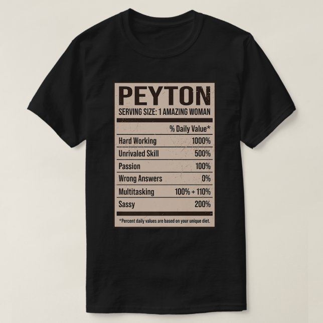 Peyton Nutrition Facts Name Nickname Alias Title F T Shirt (Design framsida)