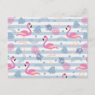 Pfantasifullt flamingo- och ananasmönster vykort