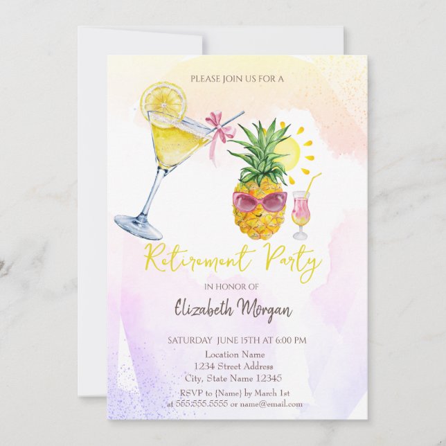 Pfantastisk ananas-cocktail citron pensionering  inbjudningar (Framsida)